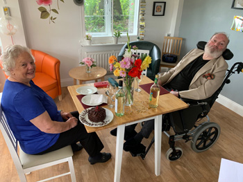 Andrew and Elizabeth celebrating their wedding anniversary in Patcham Care Home’s revamped conservatory.